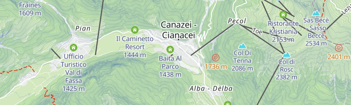 Map of the start of Maratona dles Dolomites