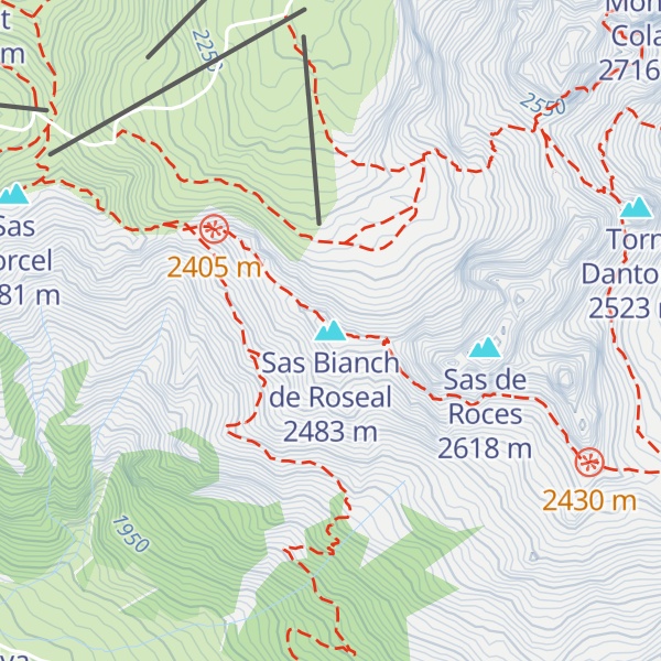 Map of Sas Bianch de Roseal