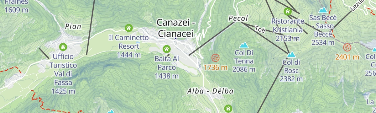 Map of the start of Stage 1 Dolomiti Trek King Short Experience - Viel dal Pan