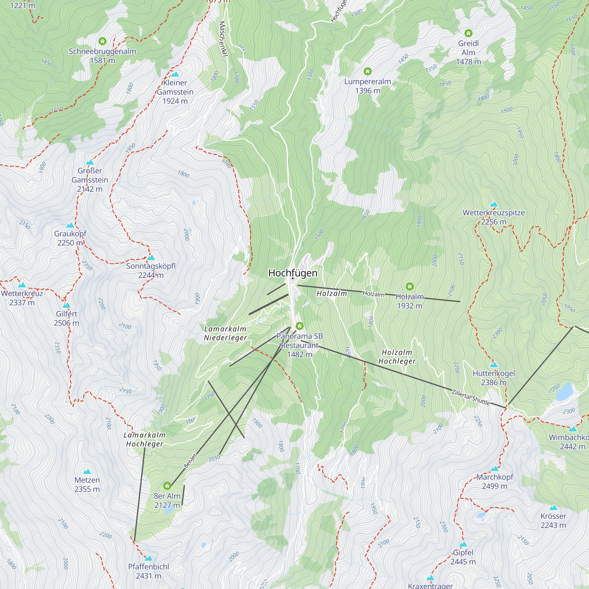 Restaurant im Obergeschoss - Im Winter Selbstbedienungsrestaurant im Untergeschoss map