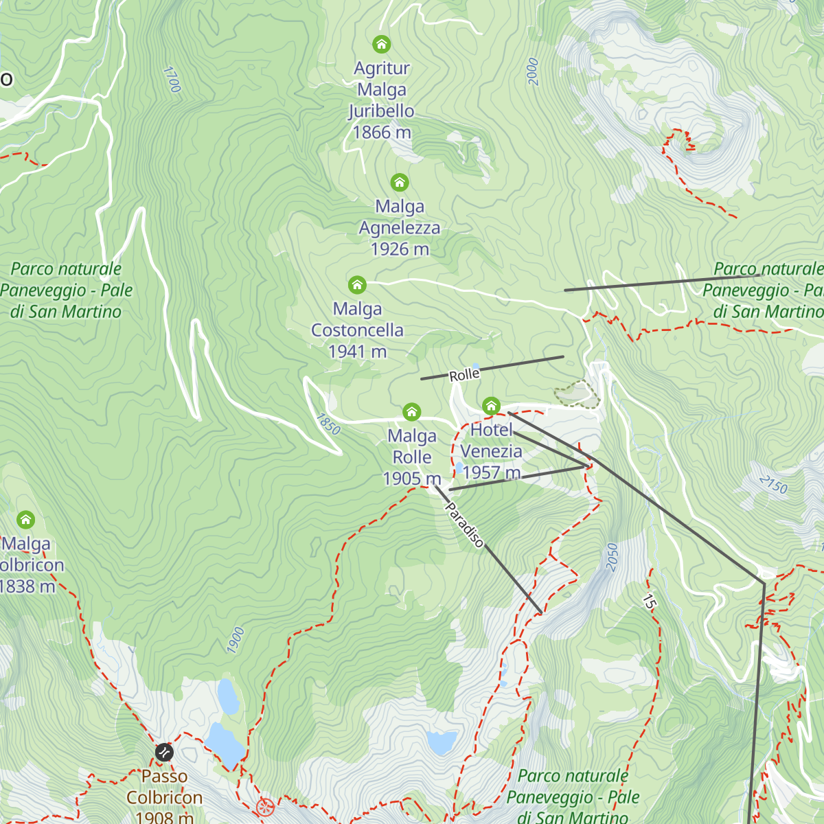 Malga Rolle map