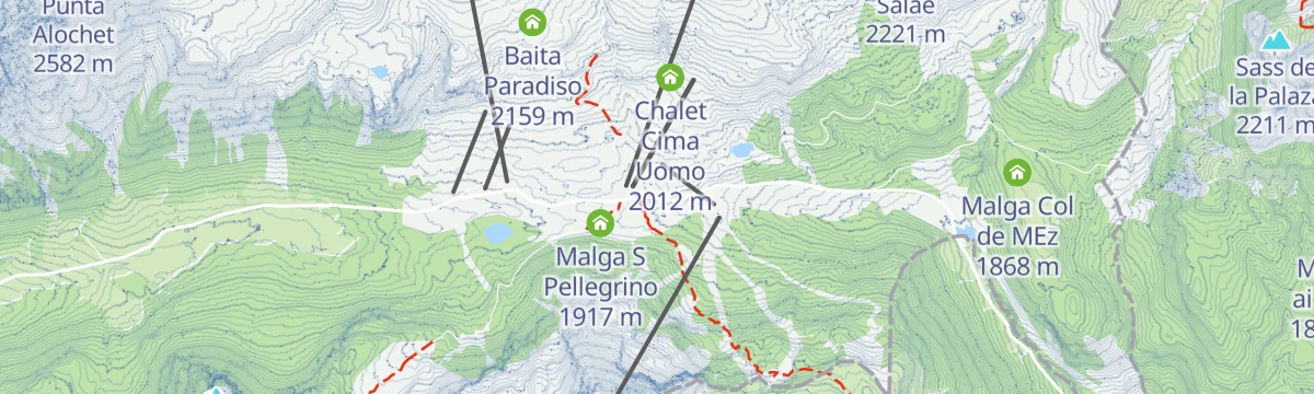 Map of the start of San Pellegrino Pass - Fuciade - San Pellegrino Pass