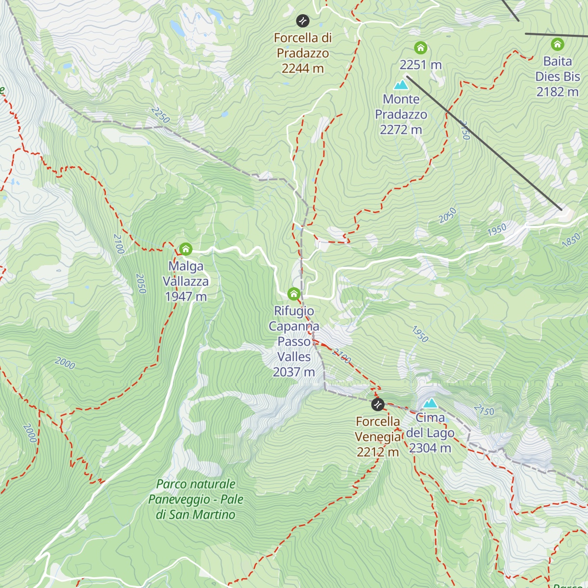 Rifugio Capanna Passo Valles map
