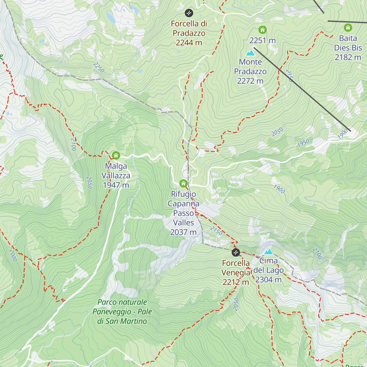 Rifugio Capanna Passo Valles map
