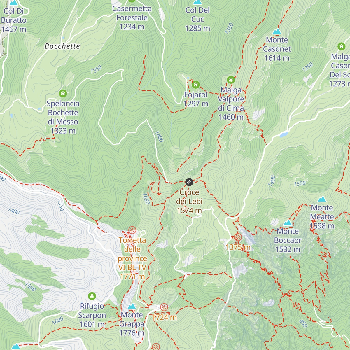 Bivacco Cason dei Lebi map