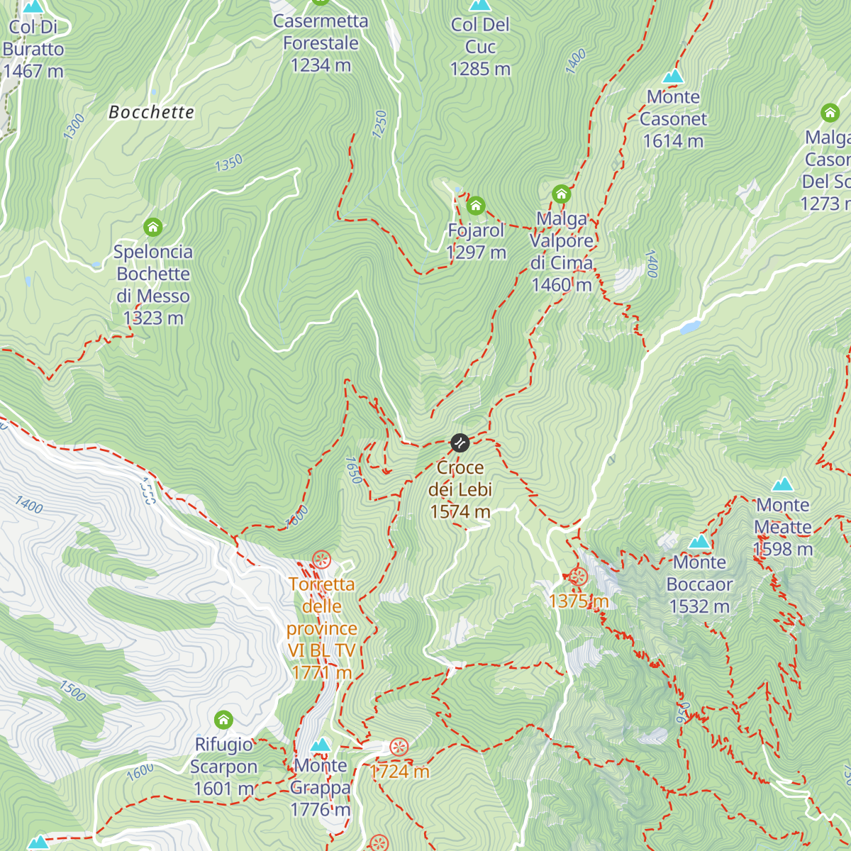 Bivacco Cason dei Lebi map