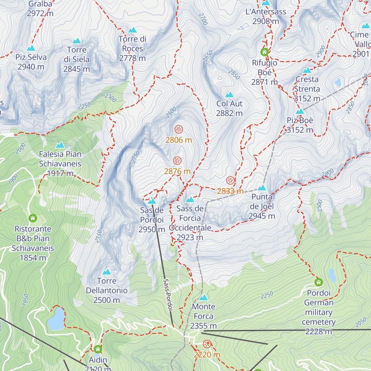 Rifugio Forcella Pordoi map