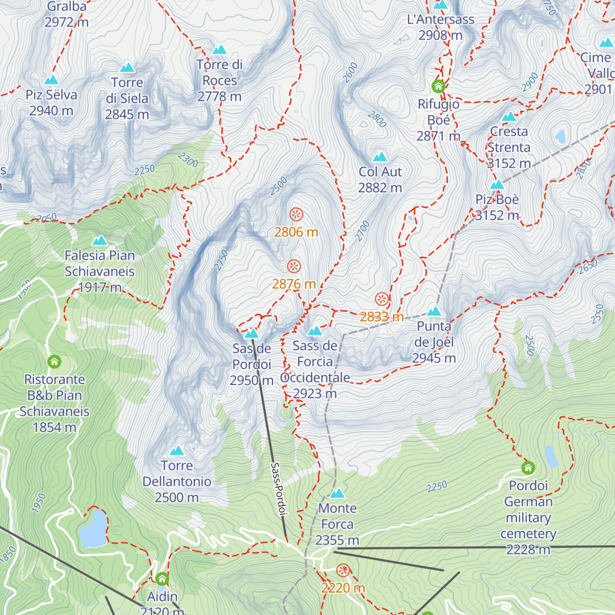 Rifugio Forcella Pordoi map