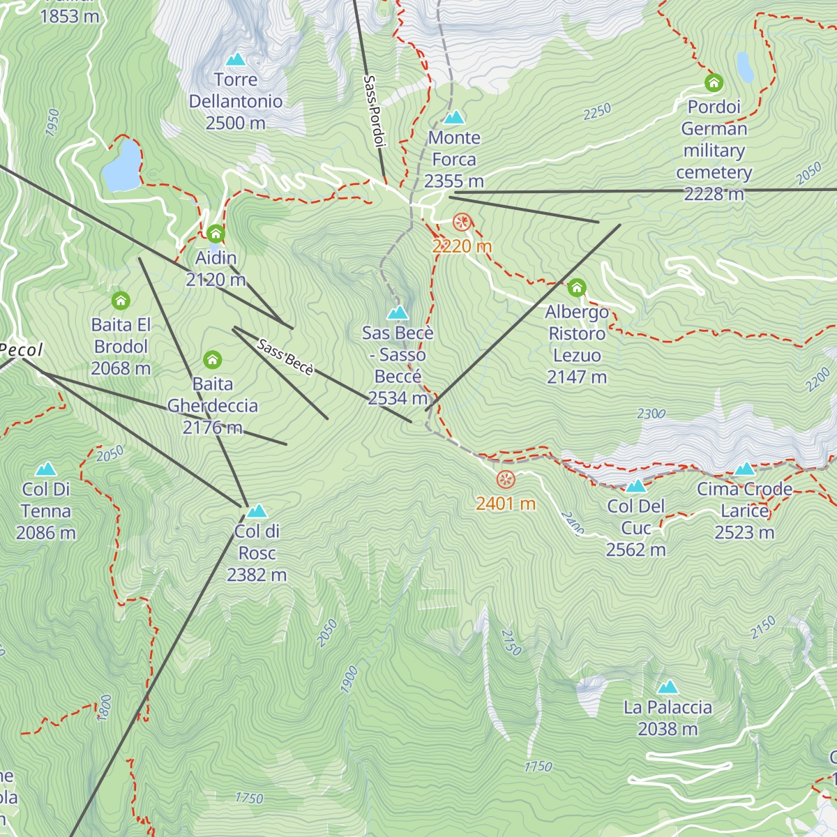 Rifugio Sass Becè map