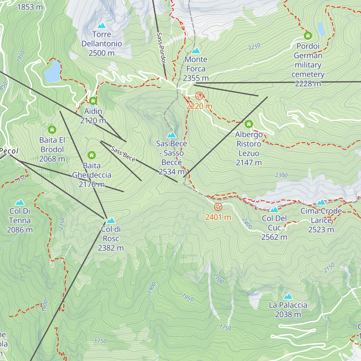 Rifugio Sass Becè map