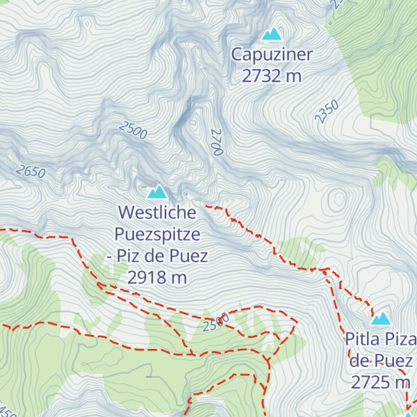 Map of Piza de Puez - Östliche Puezspitze - Piz de Puez