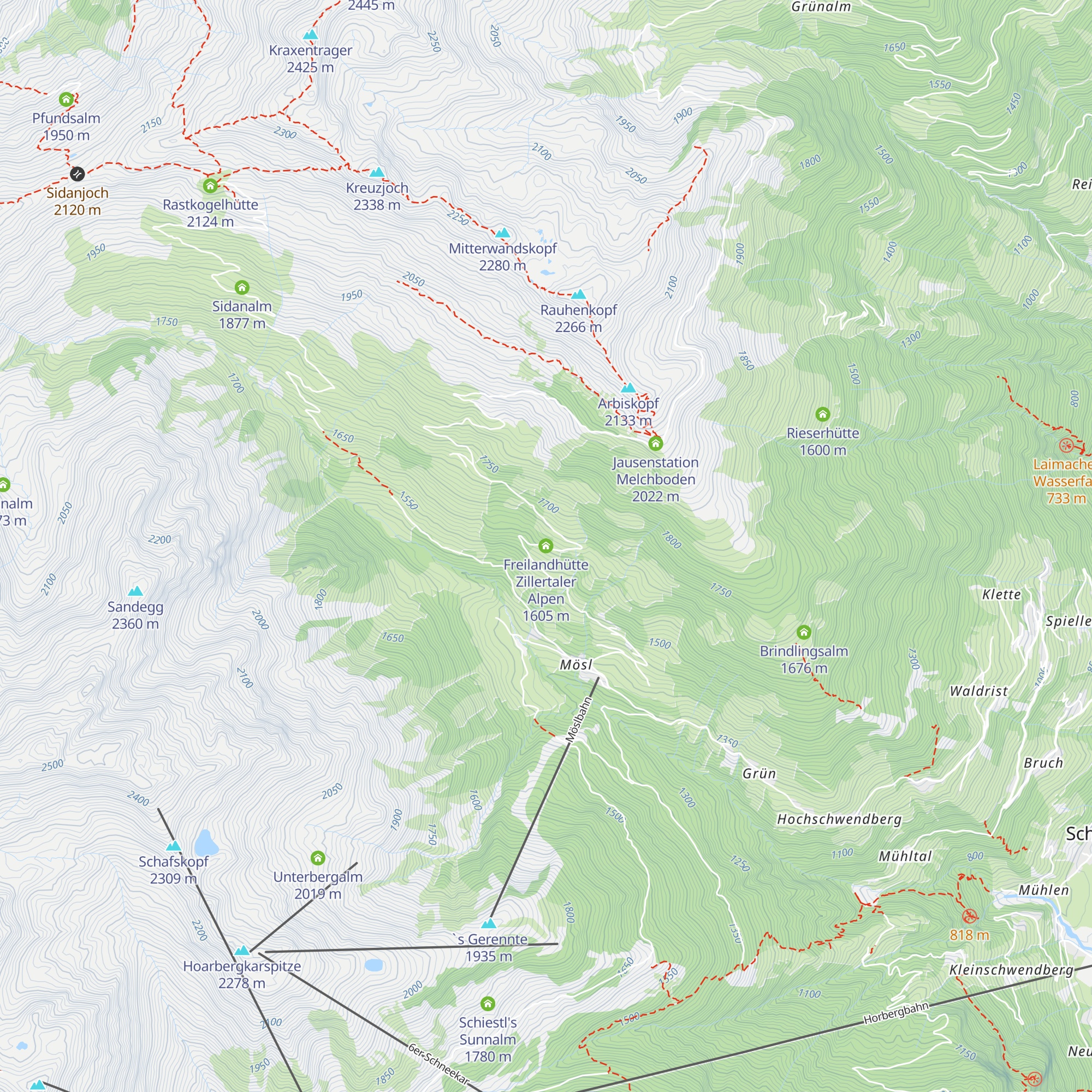 Freilandhütte Zillertaler Alpen map