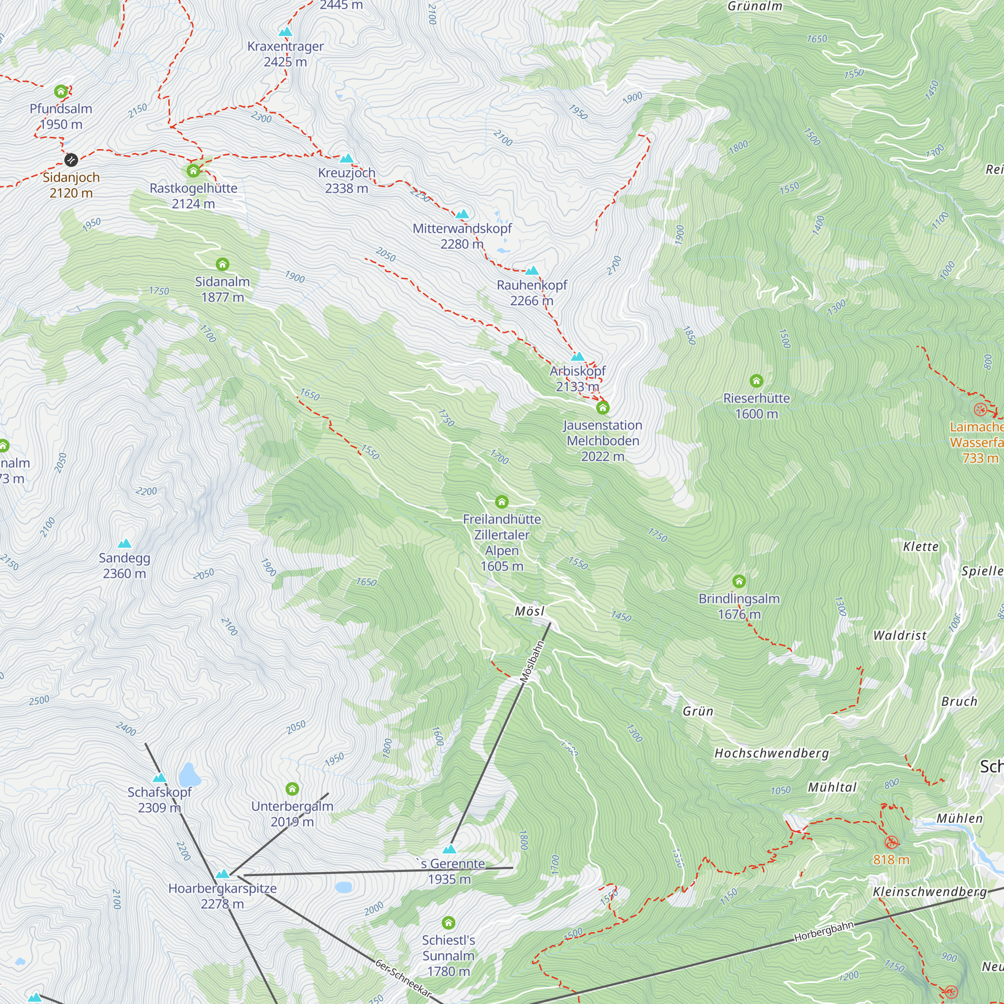 Freilandhütte Zillertaler Alpen map
