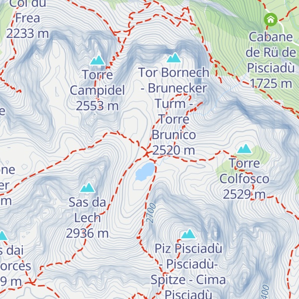 Map of Utia Pisciadù - Pisciadù Hütte - Rifugio Franco Cavazza al Pisciadù
