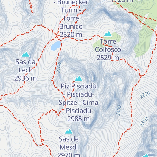 Map of Piz Pisciadù - Pisciadù-Spitze - Cima Pisciadù
