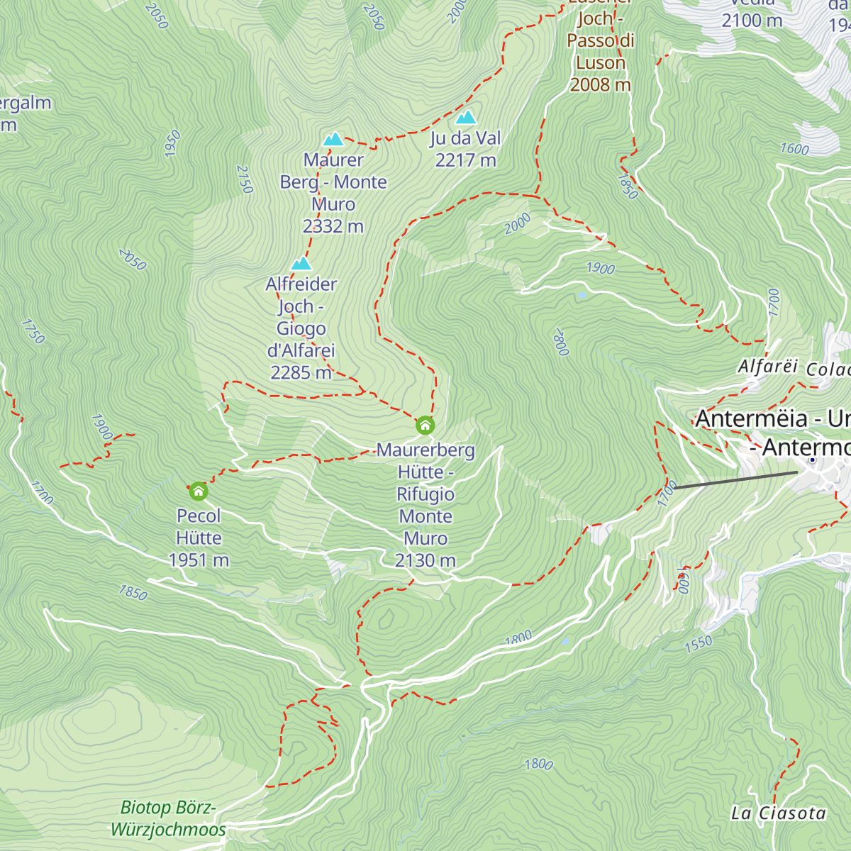 Maurerberg Hütte - Rifugio Monte Muro map