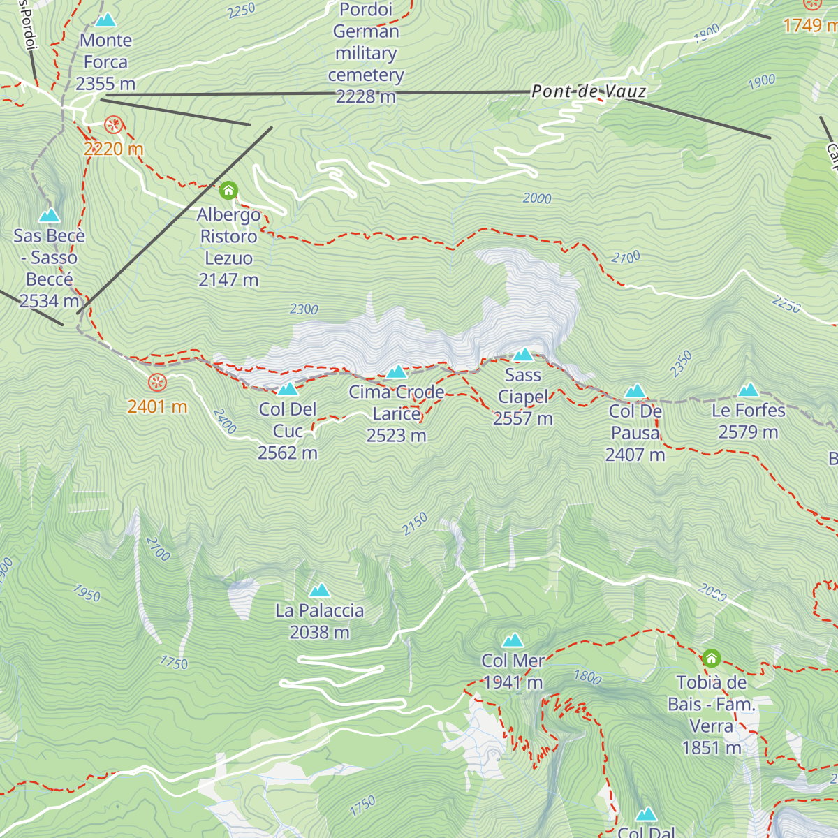 Rifugio Vièl dal Pan - Bindelweghütte map