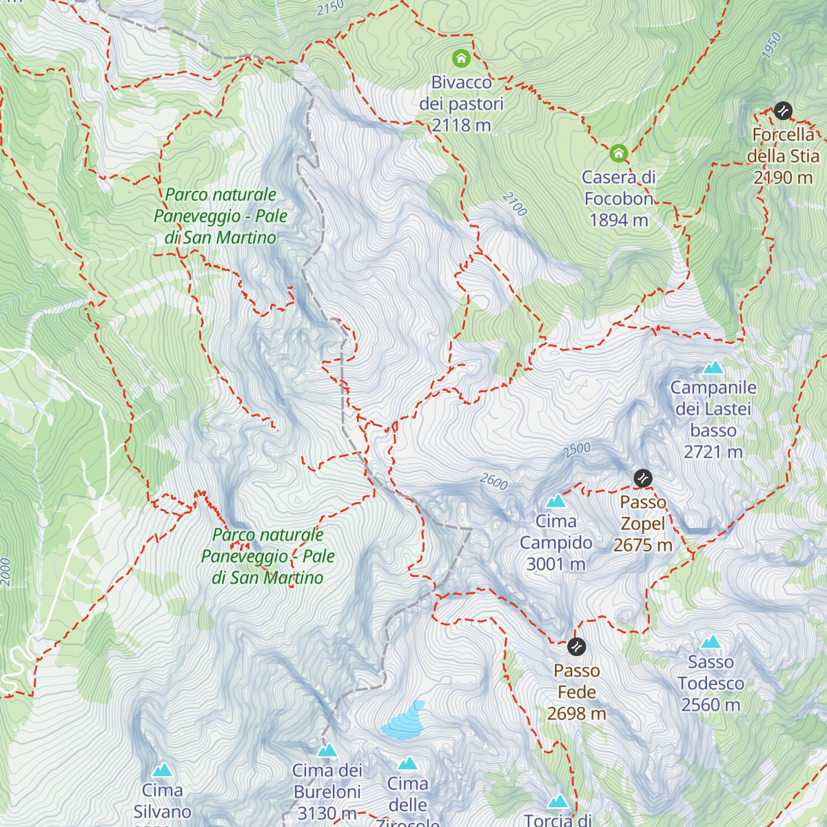 Rifugio Giuseppe Volpi di Misurata al Mulaz map