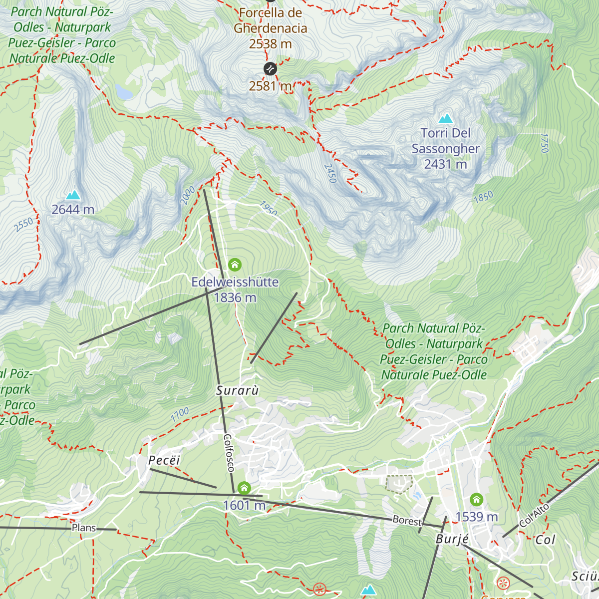 Col Pradat Hütte - Rifugio Col Pradat map