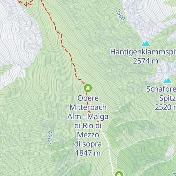 Map of Obere Mitterbach Alm - Malga di Rio di Mezzo di sopra