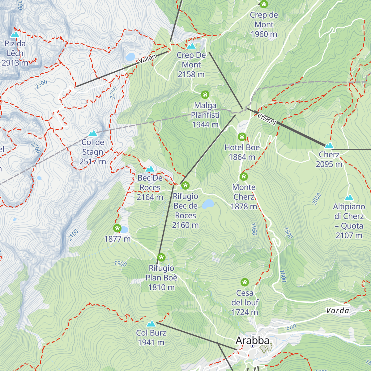 Rifugio Bec de Roces map