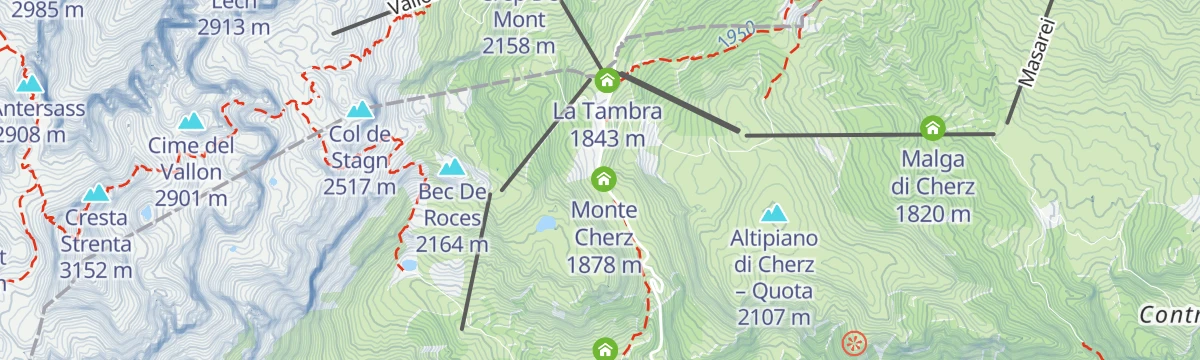 Map of the start of Passo Campolongo - "Cherz" Plateau