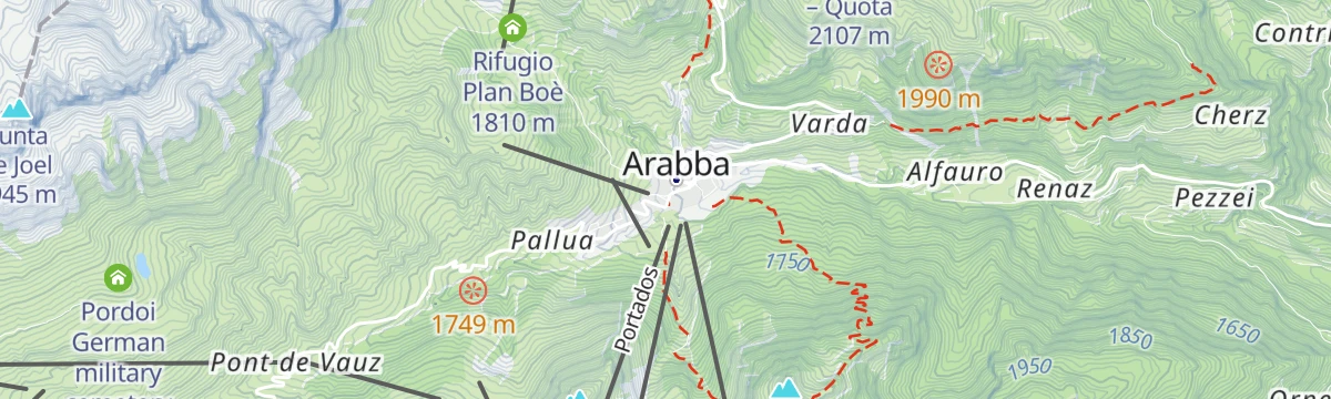 Map of the start of Arabba - Passo Pordoi Ossuary - Arabba
