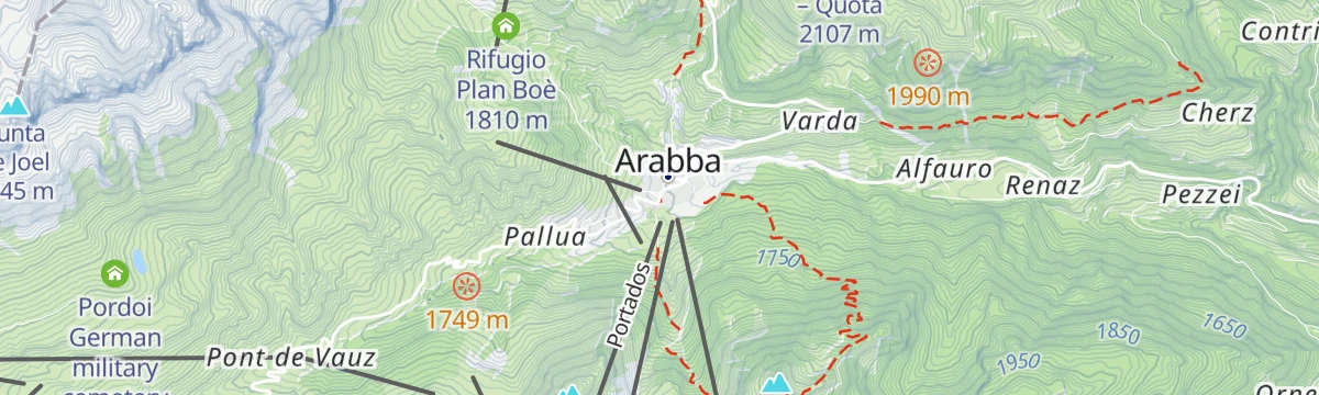 Map of the start of Sentiero Italia CAI - Stage: Arabba-Pralongià (SI B02)