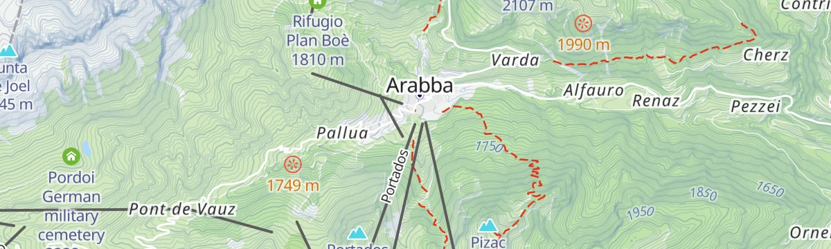 Map of the start of Pordoi Pass