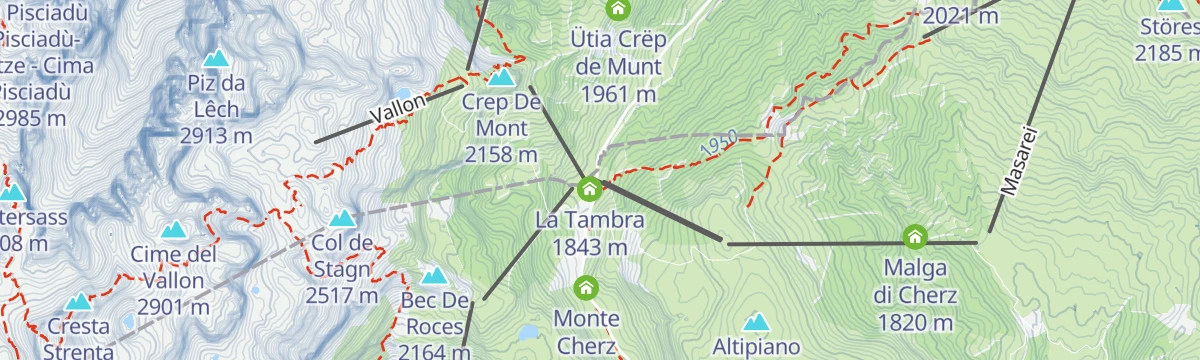 Map of the start of Passo Incisa and Cherz Plateau