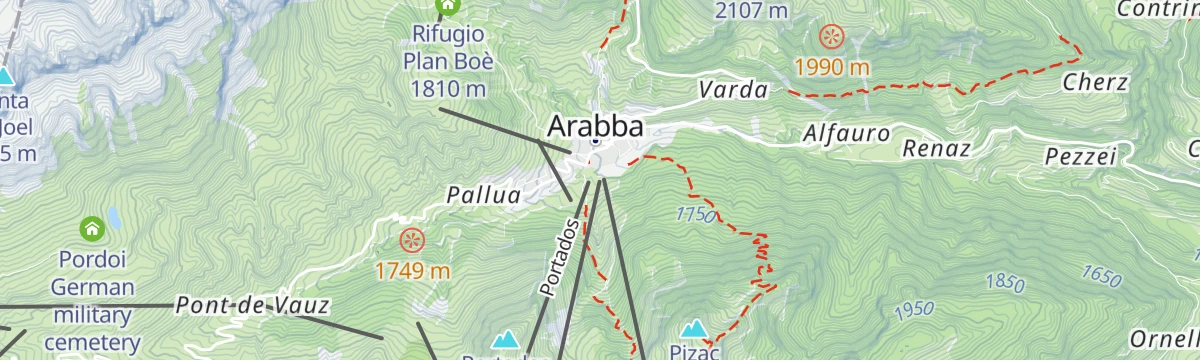 Map of the start of Arabba Geological Trail