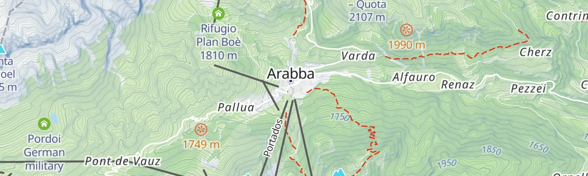 Map of the start of Ascent of the Campolongo Pass