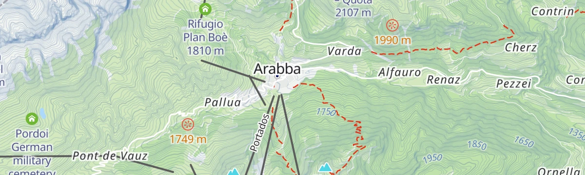 Map of the start of Classic "Sellaronda" route