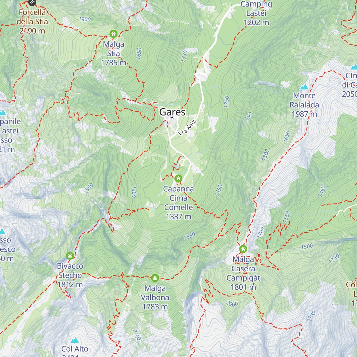 Capanna Cima Comelle map