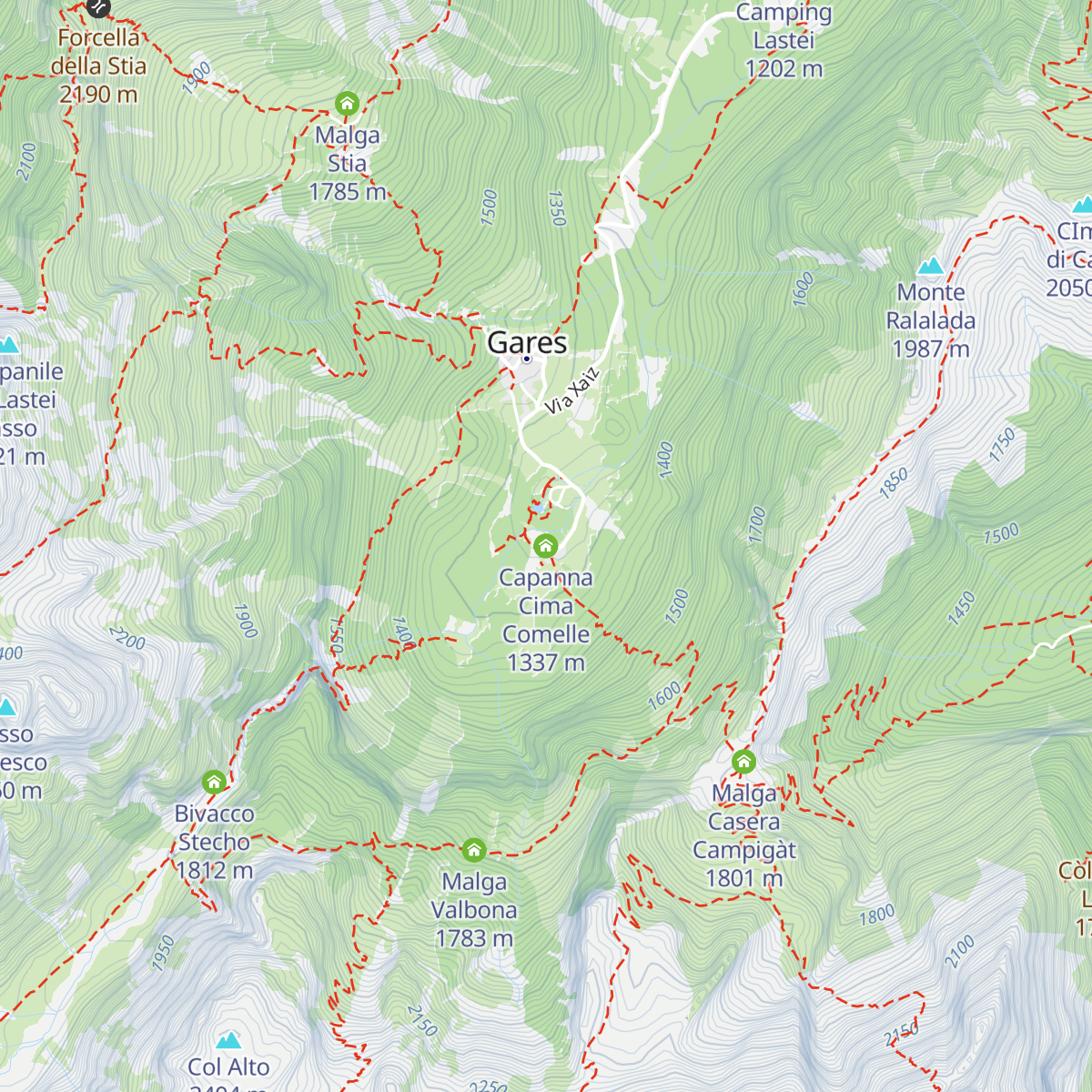 Capanna Cima Comelle map