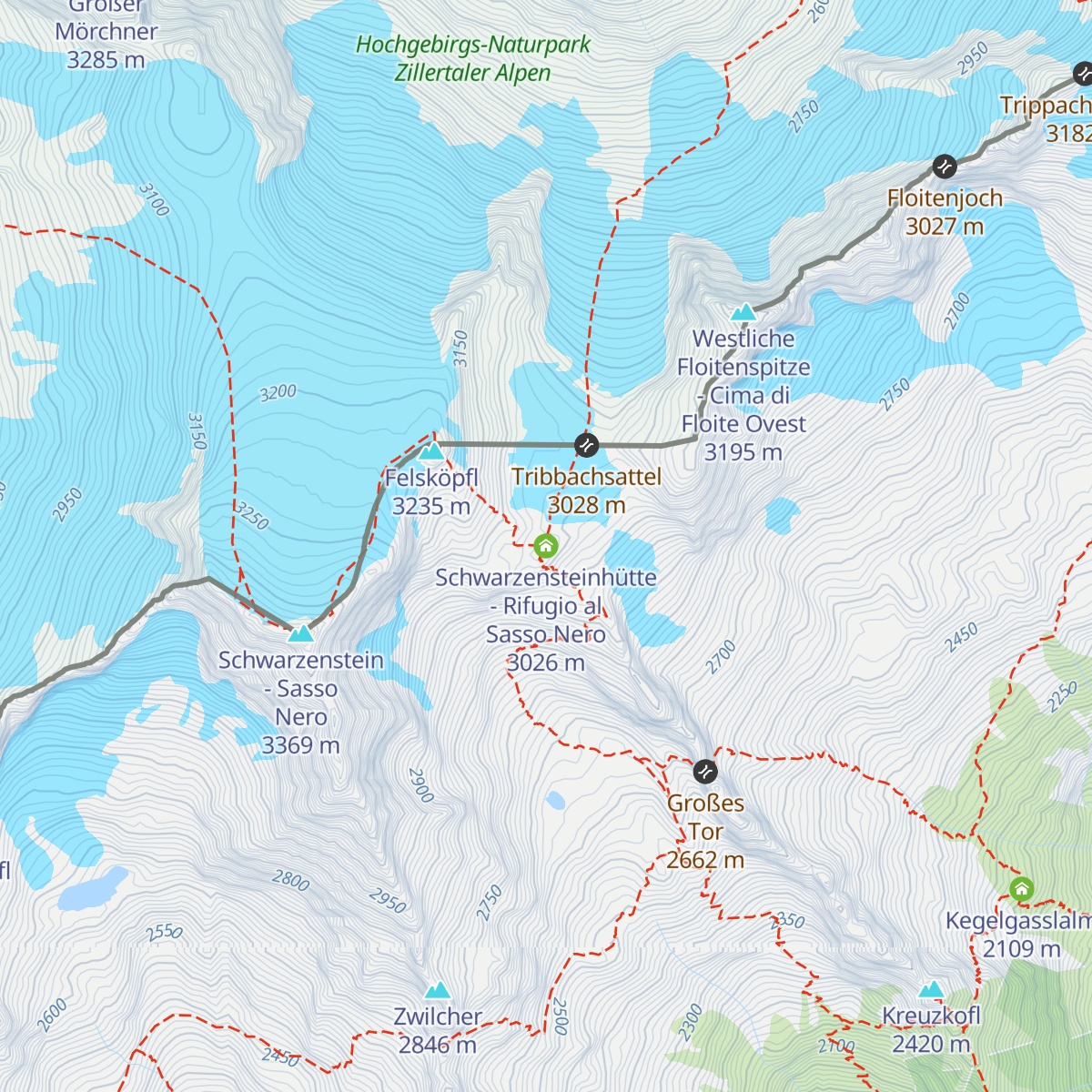 Schwarzensteinhütte - Rifugio al Sasso Nero map