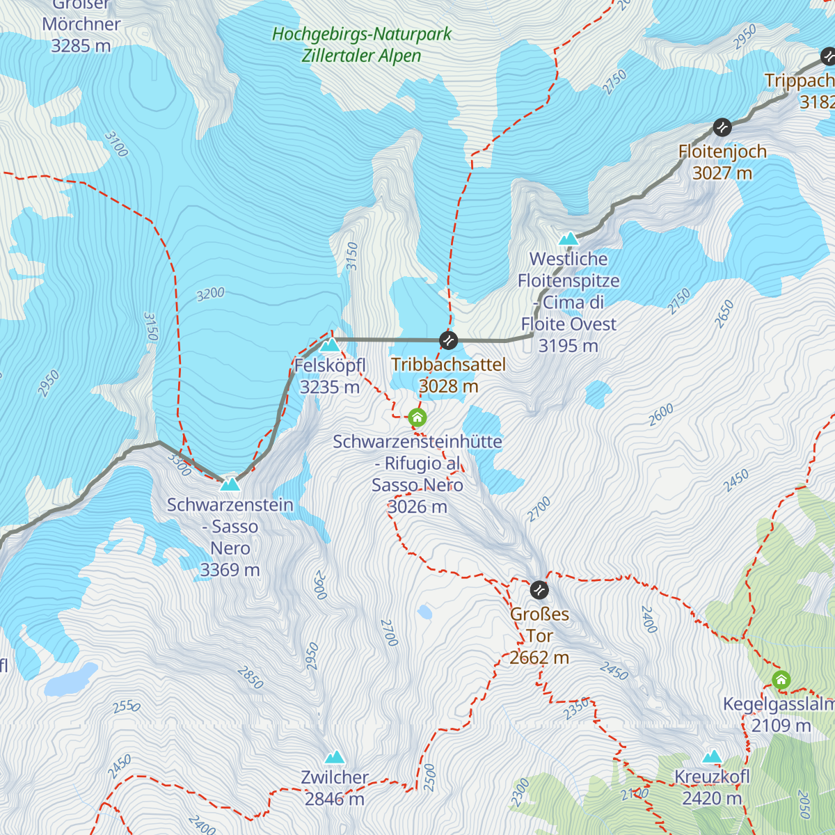 Schwarzensteinhütte - Rifugio al Sasso Nero map