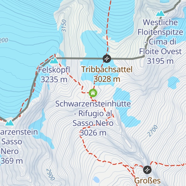 Map of Schwarzensteinhütte - Rifugio al Sasso Nero