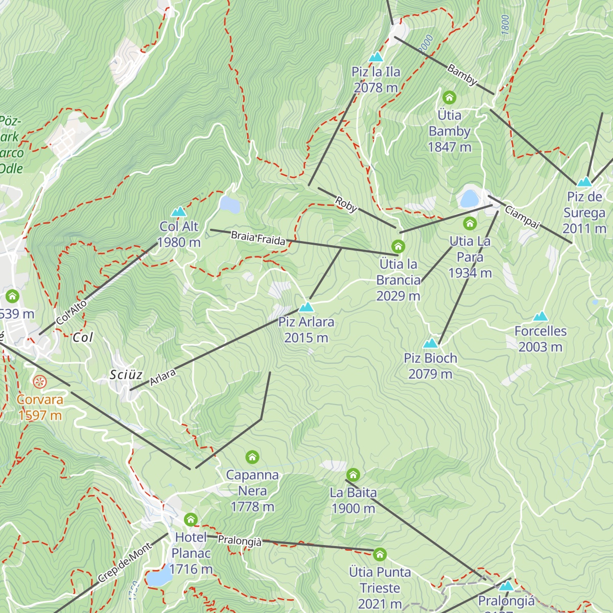 Ütia Piz Arlara map