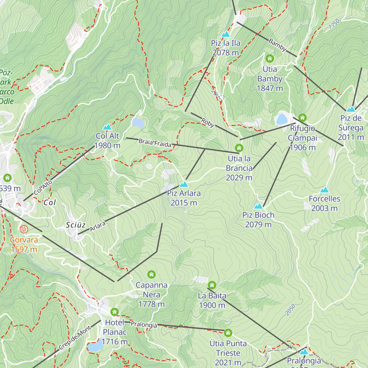 Ütia Piz Arlara map