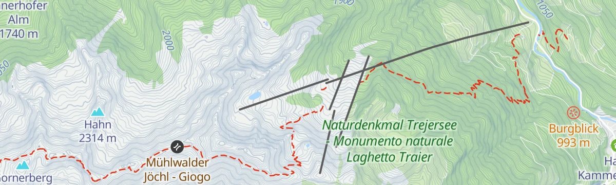Map of the start of Via Ferrata Kids Pirate's Rock Speikboden