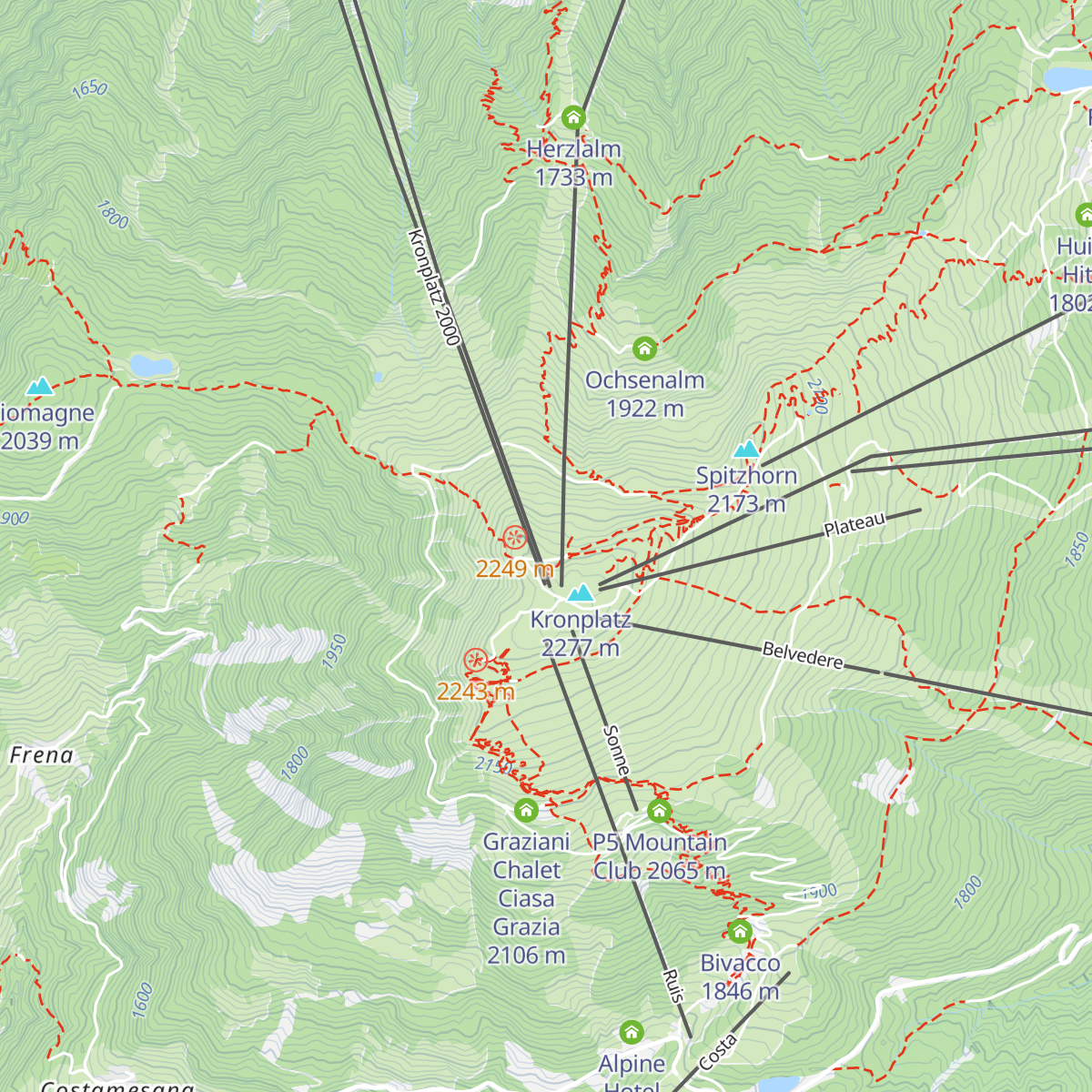 Rifugio CAI Plan de Corones - Kronplatzhütte CAI map
