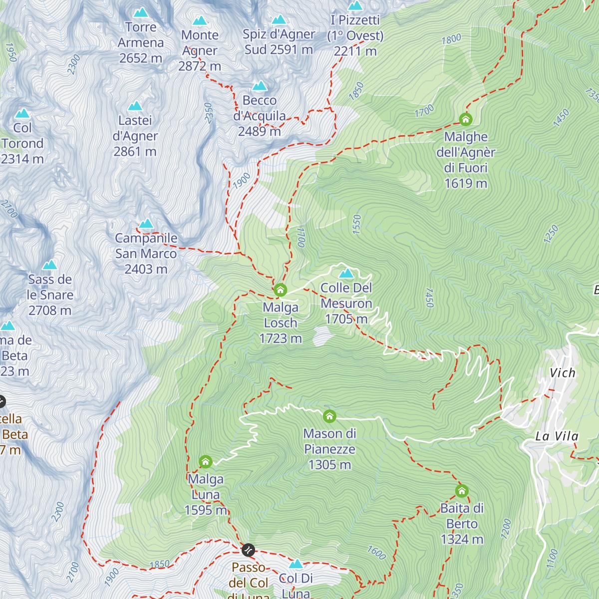 Rifugio Scarpa - Gurekian all'Agner map