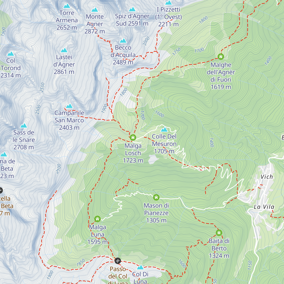Rifugio Scarpa - Gurekian all'Agner map