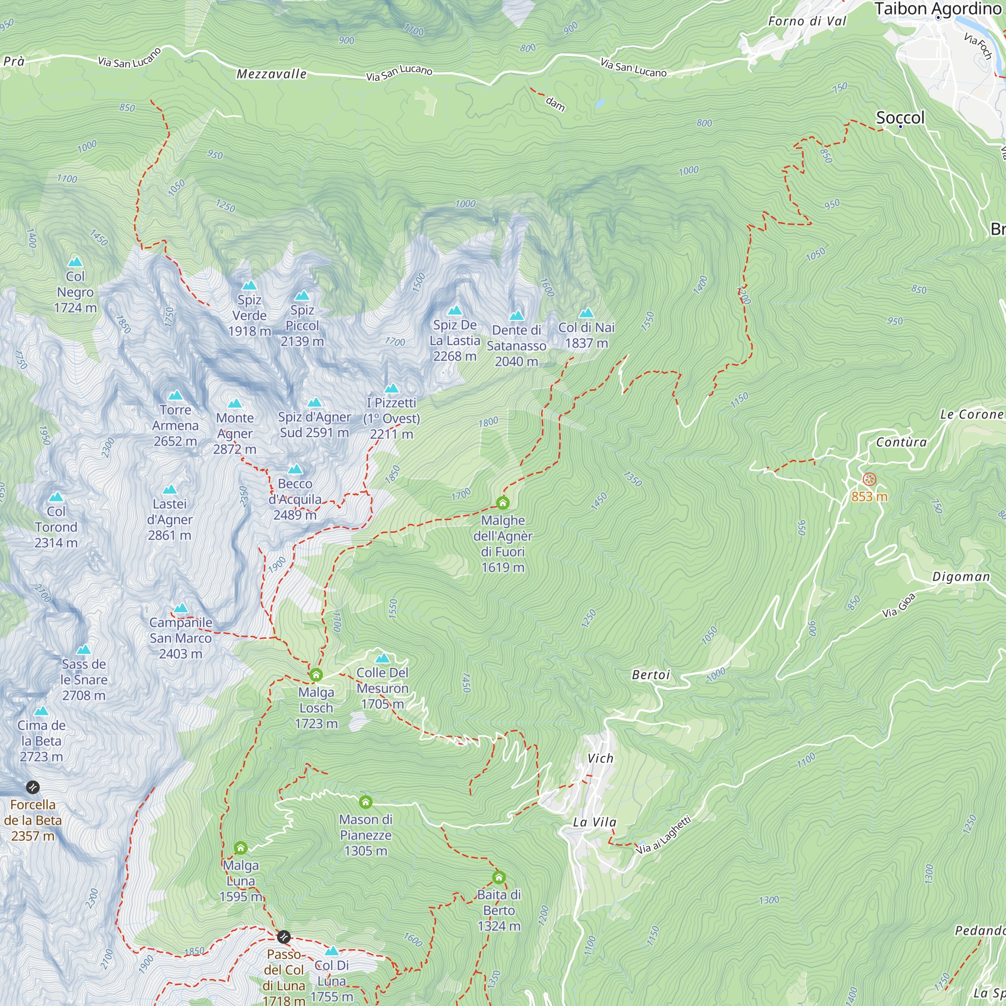 Malghe dell'Agnèr di Fuori map