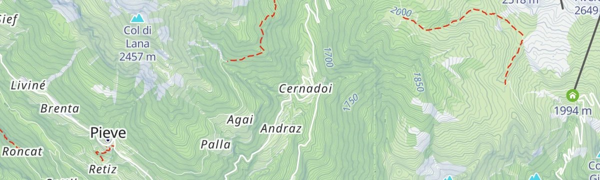 Map of the start of Ascent of the Falzarego Pass