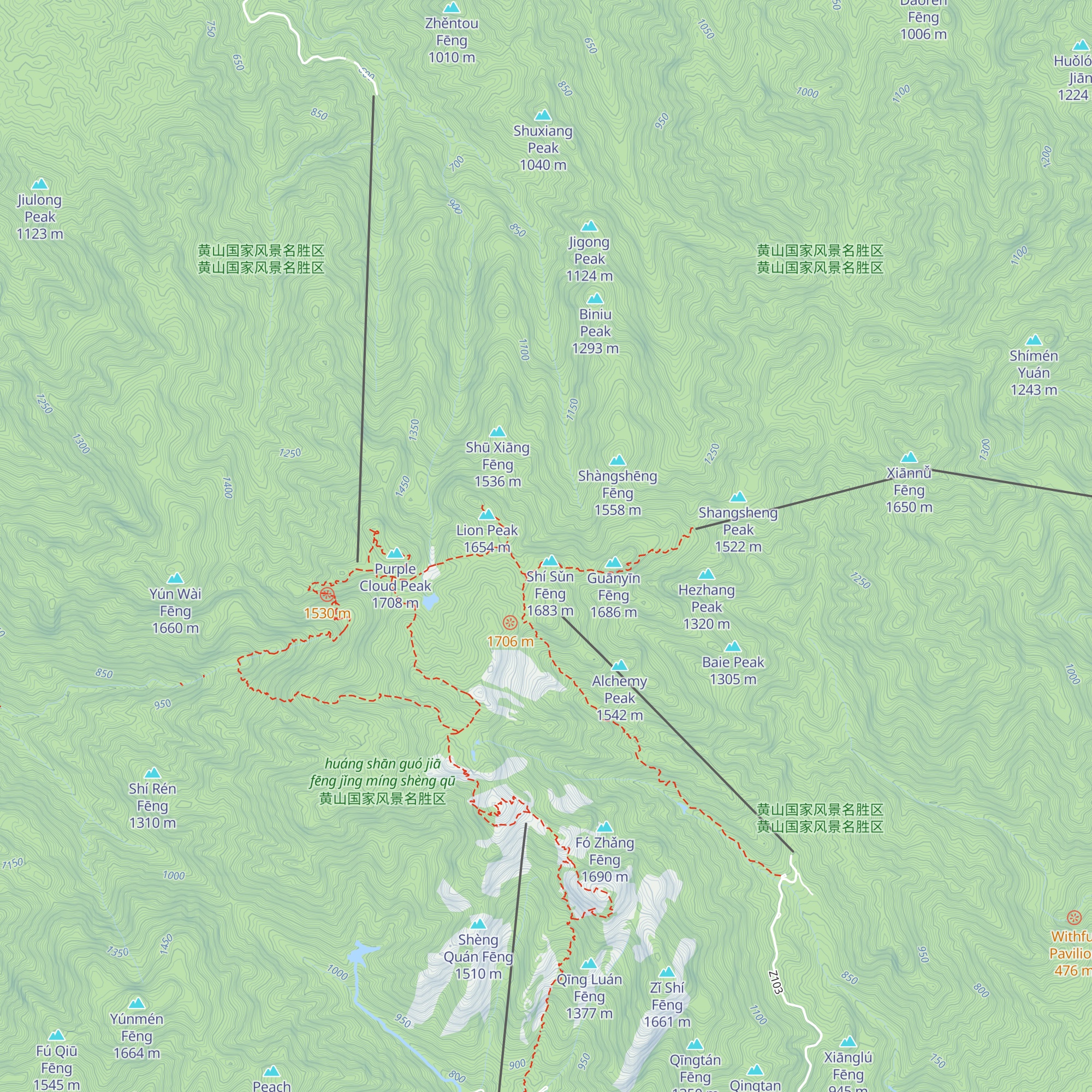 ພູຫວງຊານ  (Huangshan mountain) map