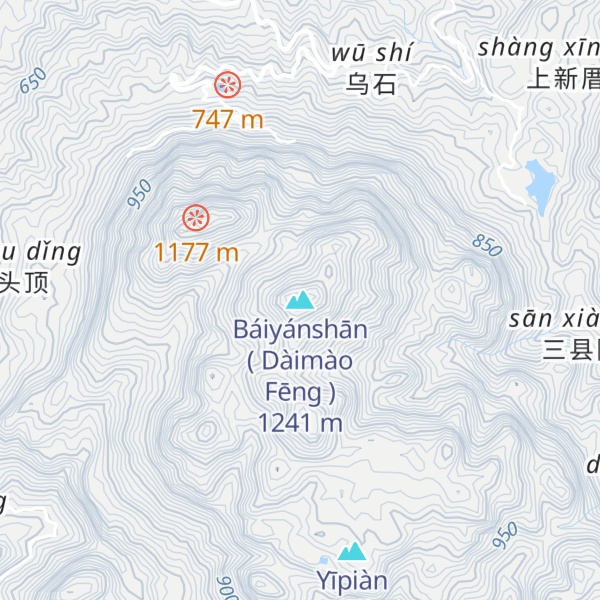 Map of Báiyánshān ( Dàimào Fēng )