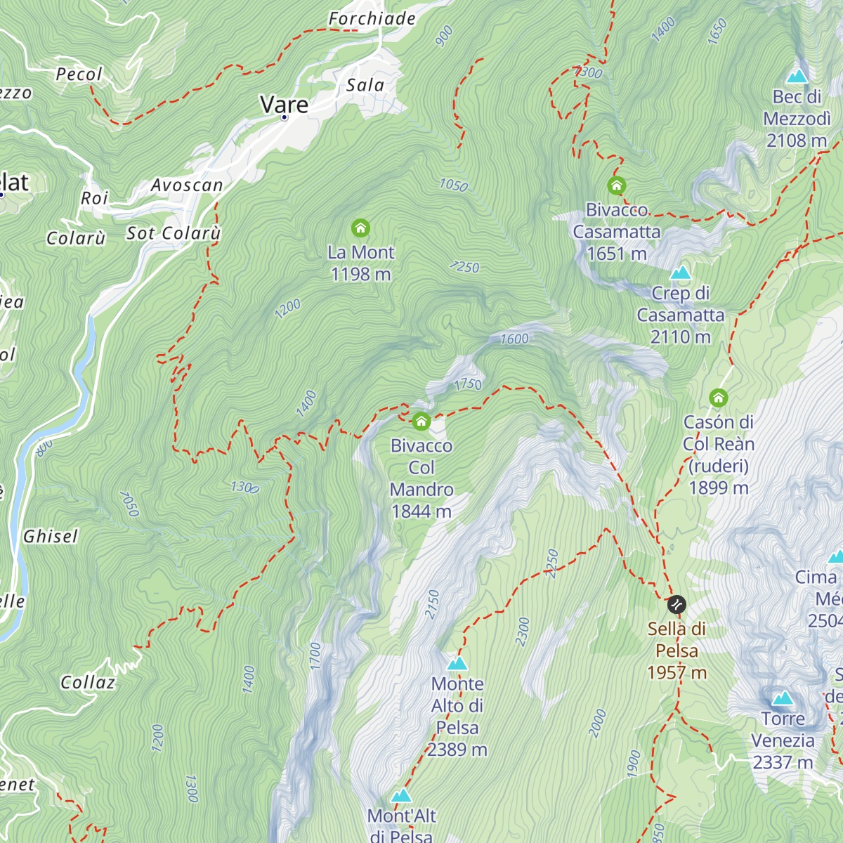 Bivacco Col Mandro map