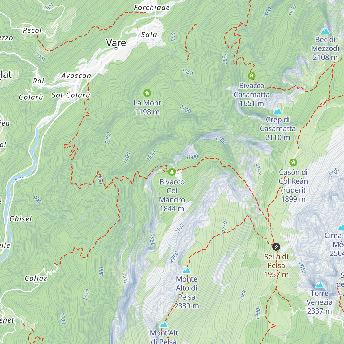 Bivacco Col Mandro map